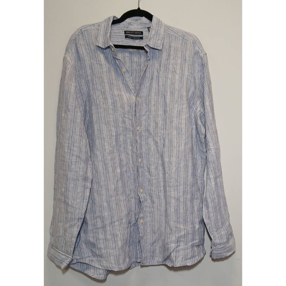 Saks fifth Avenue men xl gray shirt 100% linen longsleeve button down old money